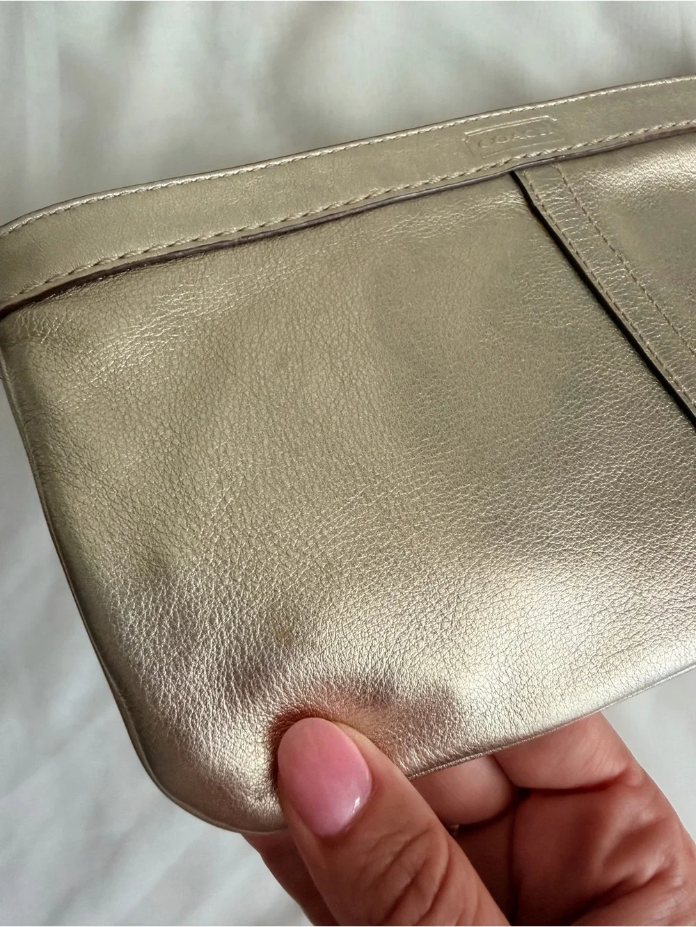 Coach Metallic Leather Wristlet Clutch - Gold